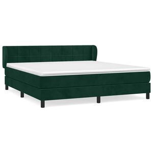 vidaXL Pat box spring cu saltea, verde &icirc;nchis, 160x200 cm, catifea
