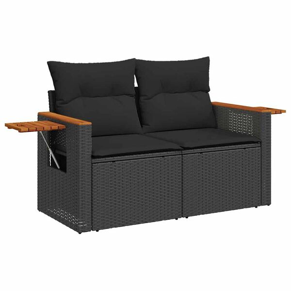 vidaXL Set mobilier grădină perne 6 piese negru poliratan/lemn acacia
