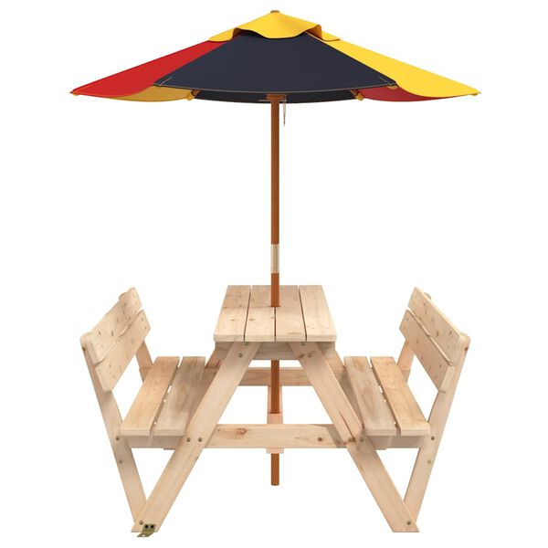 vidaXL Masă de picnic pentru 4 copii, cu umbrelă, lemn masiv brad