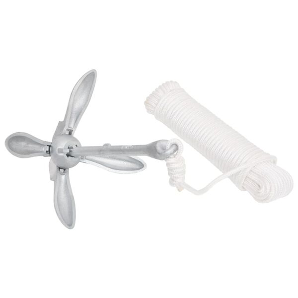 vidaXL Ancoră pliabilă cu funie, argintiu, 3,2 kg, fier maleabil