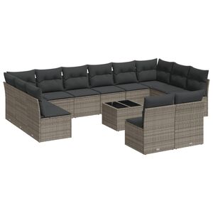 vidaXL Set mobilier de grădină cu perne, 13 piese, gri, poliratan