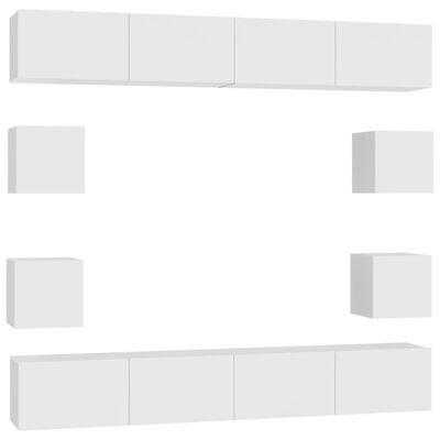 vidaXL Set dulapuri TV, 8 piese, alb, lemn prelucrat