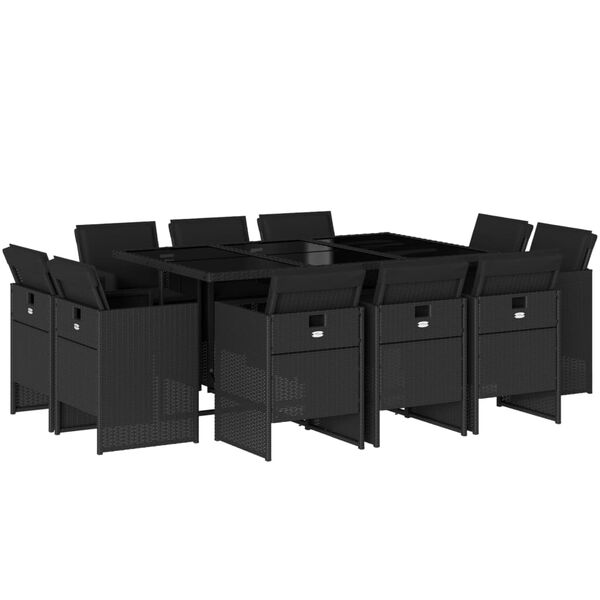 vidaXL Set mobilier de exterior cu perne, 11 piese, negru, poliratan