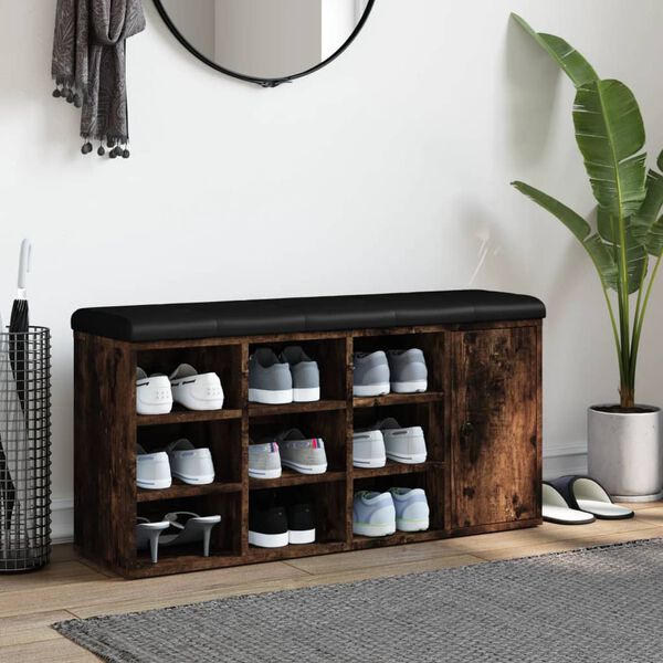 vidaXL Bancă de pantofi, stejar fumuriu, 102x32x50 cm, lemn prelucrat