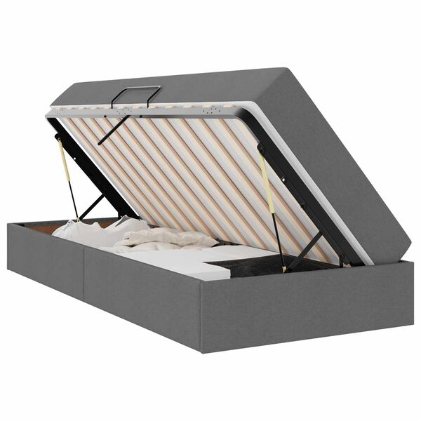 vidaXL Pat cu saltea și spațiu de depozitare Gri &icirc;nchis 90 x 190 cm