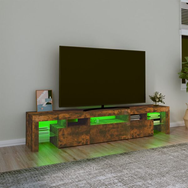 vidaXL Comodă TV cu lumini LED, stejar fumuriu,200x36,5x40cm