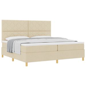 vidaXL Pat cu arcuri cu saltea cu headboard Crem 200 x 200 cm țesătură