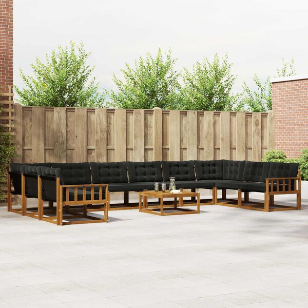 vidaXL Set de canapele de exterior cu pernă 11 pcs Natural și Negru