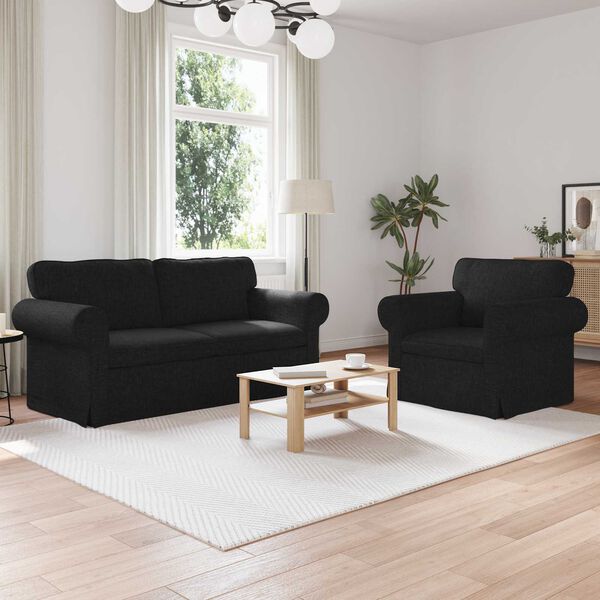vidaXL Set de canapea 2 pcs Negru 175 x 82 x 80 cm țesătură