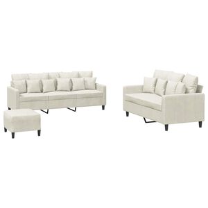 vidaXL Set de canapele cu perne, 3 piese, crem, catifea