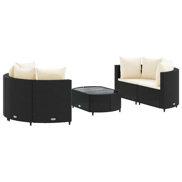 vidaXL Set mobilier de grădină cu perne, 5 piese, negru, poliratan