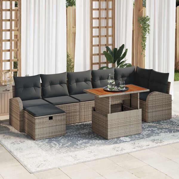 vidaXL Set de canapele pentru grădină cu pernă 8 pcs Gri Rattan poli