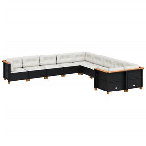 vidaXL Set canapele de grădină cu perne, 10 piese, negru, poliratan