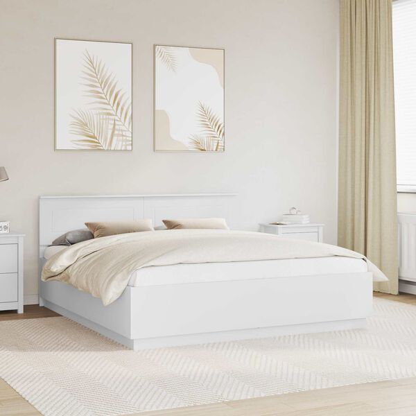 vidaXL Cadru de pat cu headboard Alb 180 x 200 cm Lemn compozit