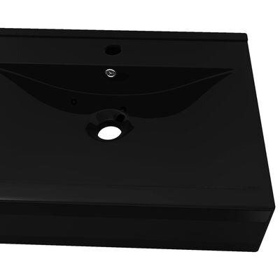 vidaXL Chiuvetă dreptunghiulară ceramică, loc robinet, negru, 60x46 cm