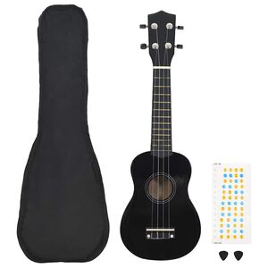 vidaXL Set ukulele soprano, cu husă, pentru copii, negru, 21"