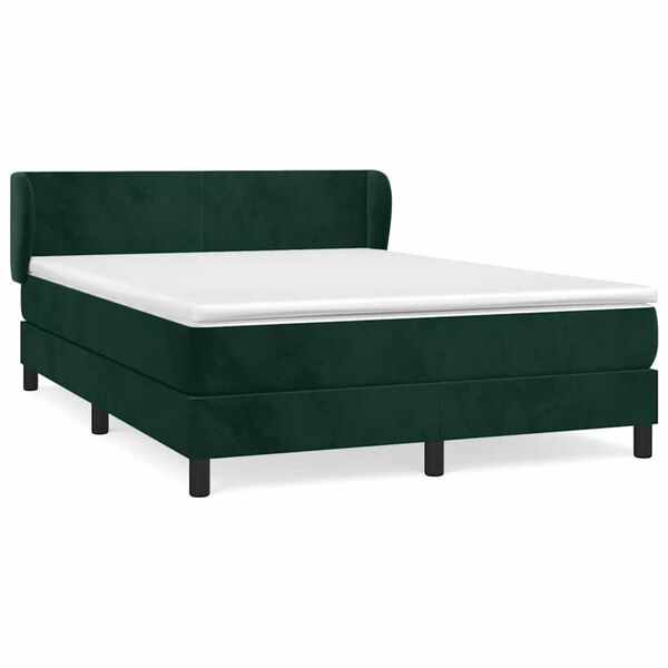 vidaXL Pat box spring cu saltea, verde &icirc;nchis, 140x200 cm, catifea