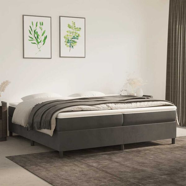 vidaXL Pat box spring cu saltea, gri &icirc;nchis, 200x200 cm, catifea