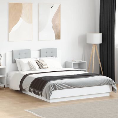 vidaXL Cadru de pat cu tăblie și lumini LED, alb, 120x200 cm