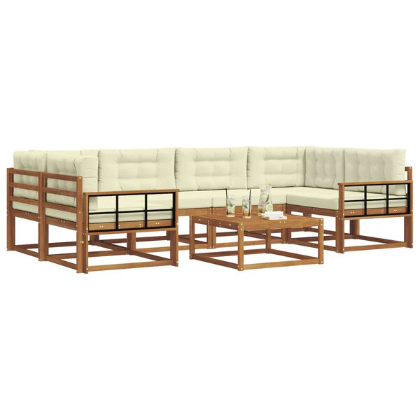 vidaXL Set de canapele de exterior cu pernă 7 pcs Natural și Crem