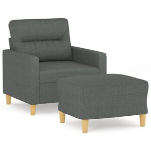 vidaXL Fotoliu canapea cu taburet, gri &icirc;nchis, 60 cm, textil