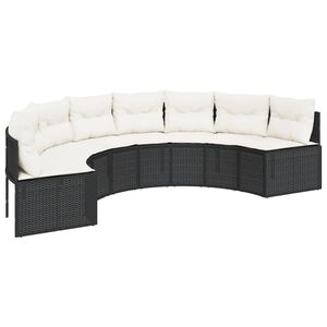 vidaXL Canapea de grădină cu perne semi-rotunde, negru, poliratan