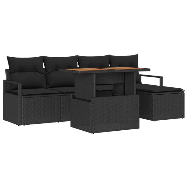 vidaXL Set de canapele pentru grădină 6 pcs Negru Rattan poli