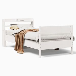 vidaXL Cadru de pat fără saltea, alb, 75x190 cm, lemn masiv de pin