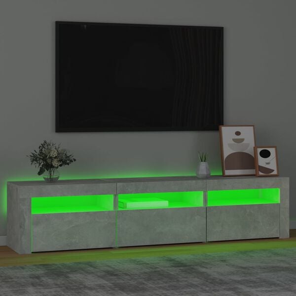vidaXL Comodă TV cu lumini LED, gri beton, 180x35x40 cm