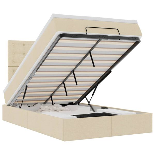 vidaXL Cadru de pat otoman cu saltea crem 120x190cm stofa