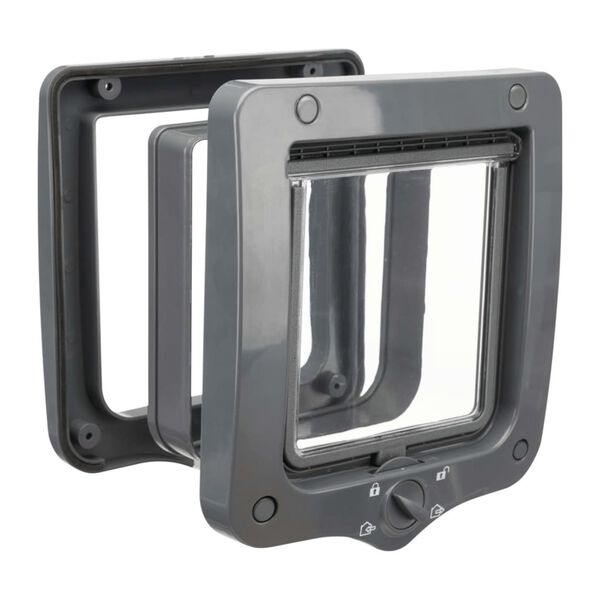 TRIXIE Ușă de acces pentru pisici cu 4 căi, 2 tuneluri, gri