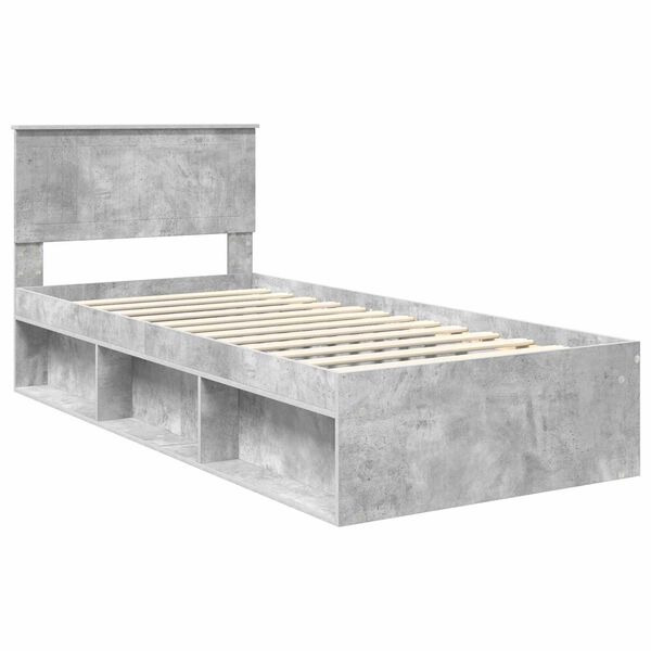 vidaXL Cadru de pat Gri Concret 90 x 190 cm Lemn de pin masiv