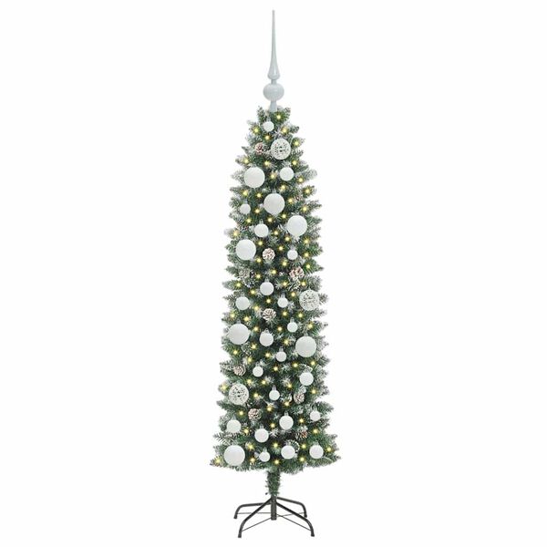 vidaXL Copac Artificial Slăb de Crăciun cu 150 LED Verde și alb 120 cm
