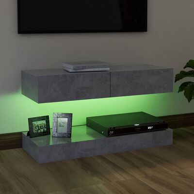 vidaXL Comodă TV cu lumini LED, gri beton, 90x35 cm