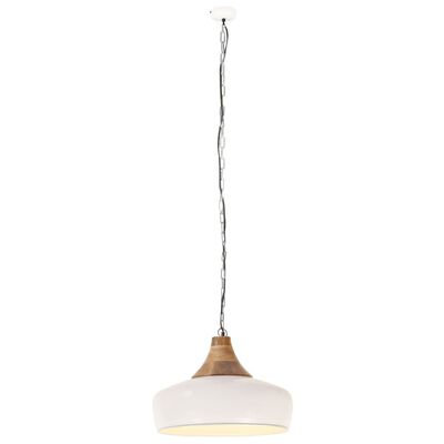 vidaXL Lampă suspendată industrială, alb, 35 cm, lemn masiv&fier, E27