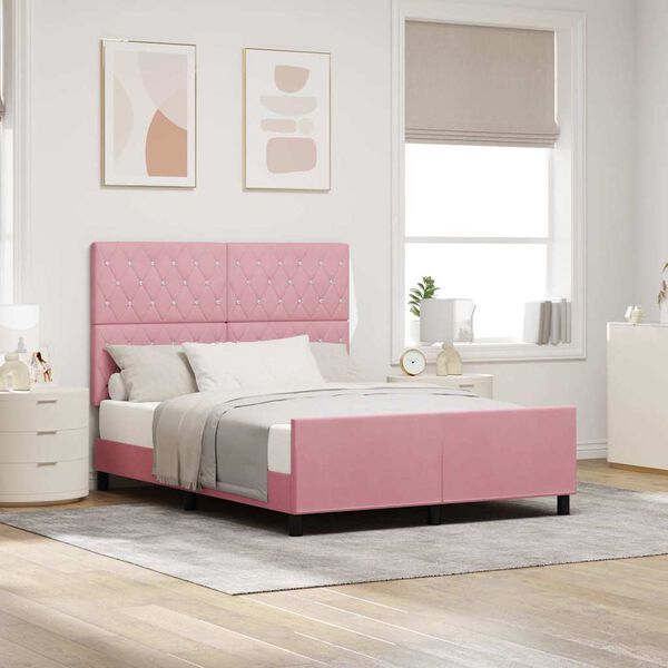 vidaXL Pat cu arcuri cu headboard Roz 140 x 200 cm Catifea