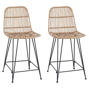 vidaXL Scaun de bar 2 buc. natural 44 x 54 x 96 cm Rattan și oțel