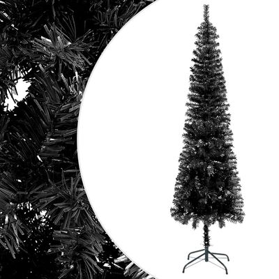 vidaXL Brad de Crăciun pre-iluminat slim, set globuri, negru, 180 cm