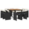 vidaXL Set mobilier de grădină cu perne, 9 piese, negru, poliratan