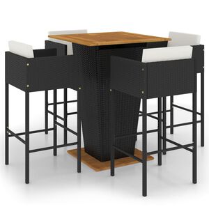 vidaXL Set mobilier bar de grădină cu perne, 5 piese, negru, poliratan