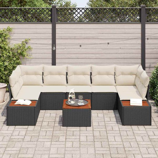 vidaXL Set de canapele pentru grădină cu pernă 8 pcs Negru Rattan poli
