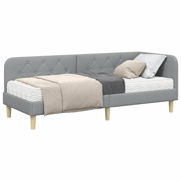 vidaXL Cadru de pat colțar cu saltea Gri deschis 80 x 200 cm țesătură