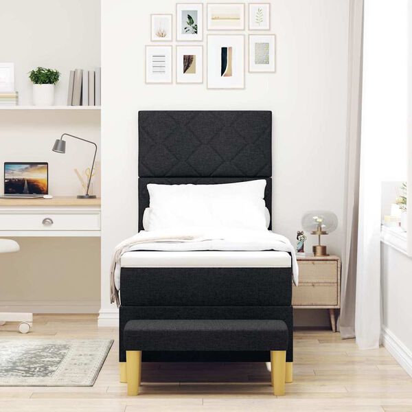 vidaXL Pat cu arcuri cu saltea cu headboard Negru 80 x 200 cm țesătură