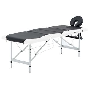 vidaXL Masă pliabilă de masaj, 4 zone, negru și alb, aluminiu