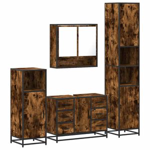 vidaXL Set de mobilier de baie 4 piese Lemn prelucrat de stejar afumat