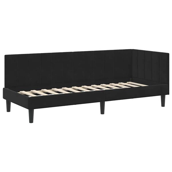vidaXL Cadru de pat colțar cu headboard Negru 80 cm x 200 cm Catifea