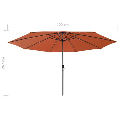 vidaXL Umbrelă soare exterior, LED-uri & stâlp metal, cărămiziu 400 cm