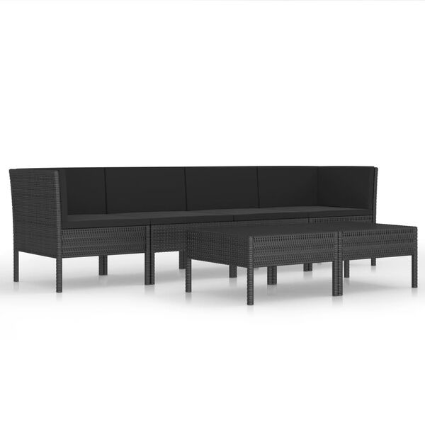 vidaXL Set mobilier de grădină cu perne, 6 piese, negru, poliratan