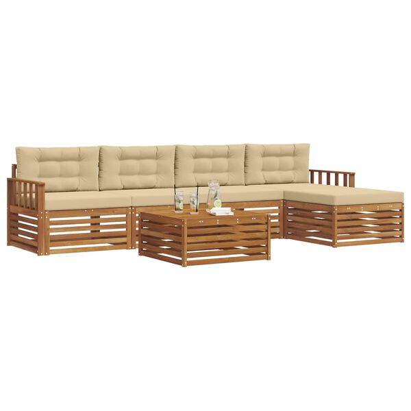 vidaXL Set de canapele de exterior cu pernă 6 pcs Natural și Bej
