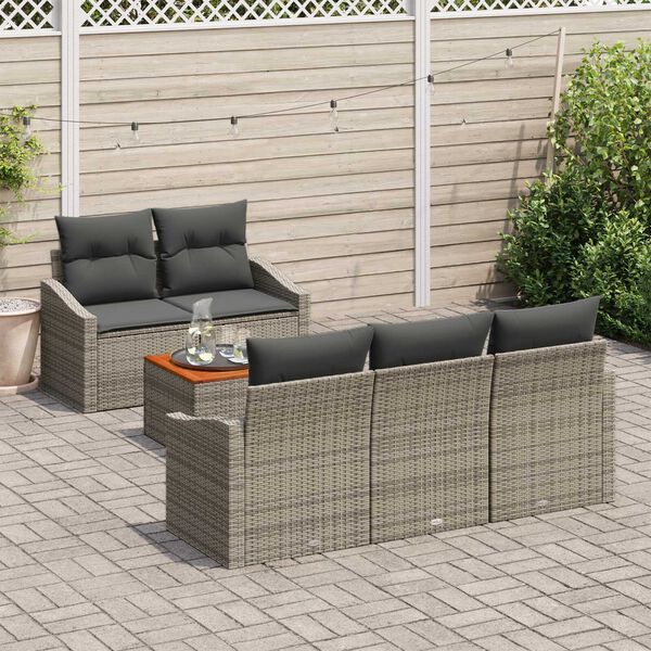 vidaXL Set de canapele pentru grădină cu pernă 6 pcs Gri Rattan poli